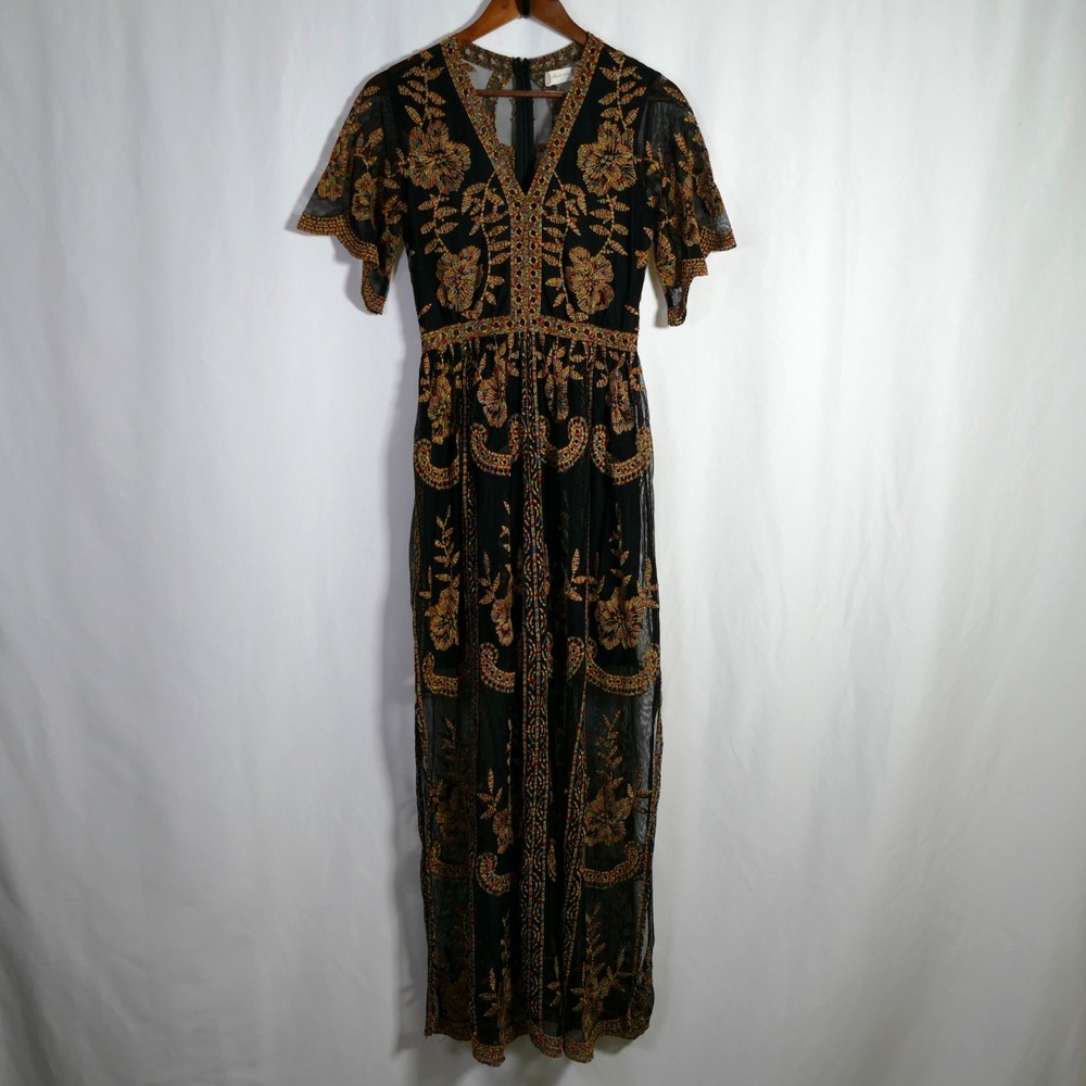Altard State Whimsigoth Embroidered Mesh Maxi Dress Size S Floral Sheer Ethereal